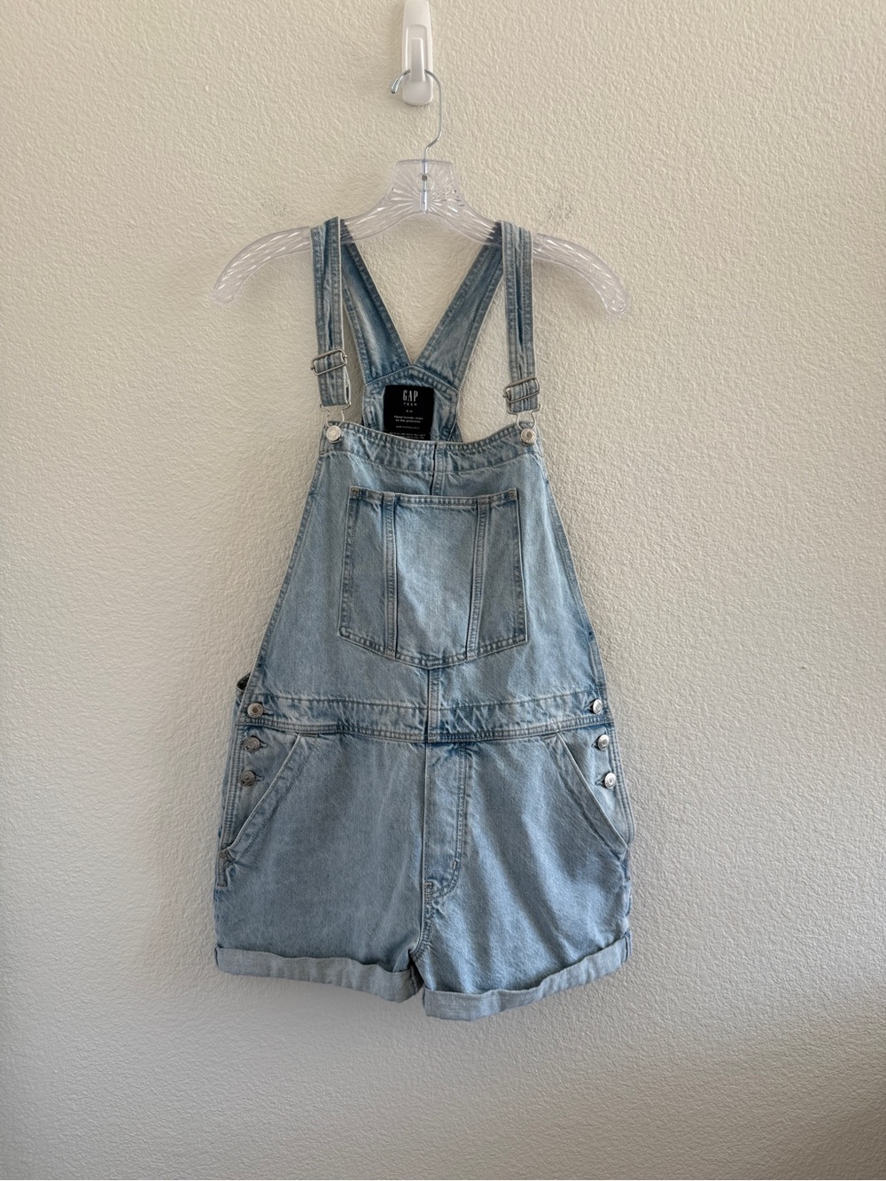 100% Cotton GAP Overall Shorts in Light Wash Denim